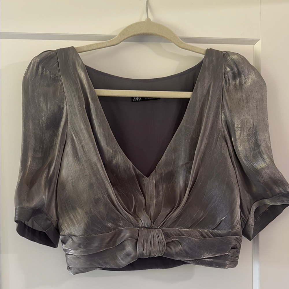 Zara Women's Gray Satin Top